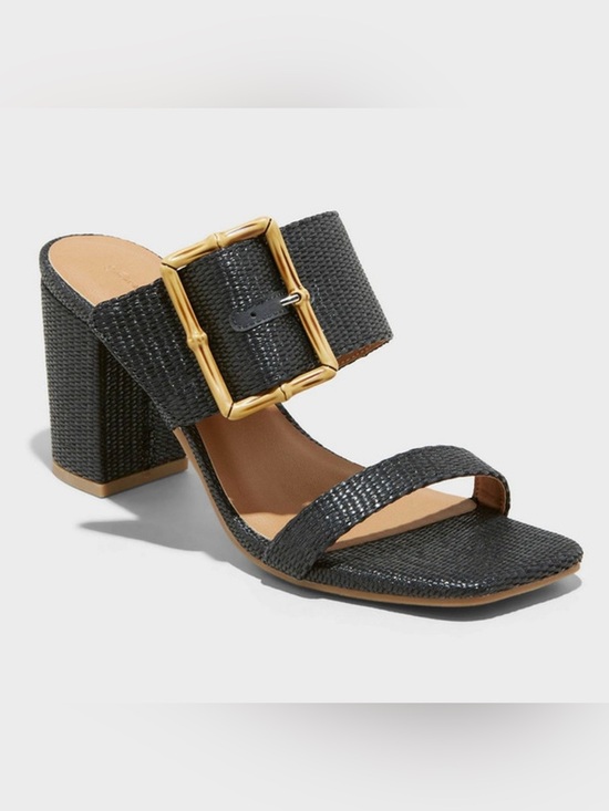 Universal Thread Shoes - NWT TARGET UNIVERSAL THREAD Black Woven Heels with Faux Bamboo Buckle, size 7